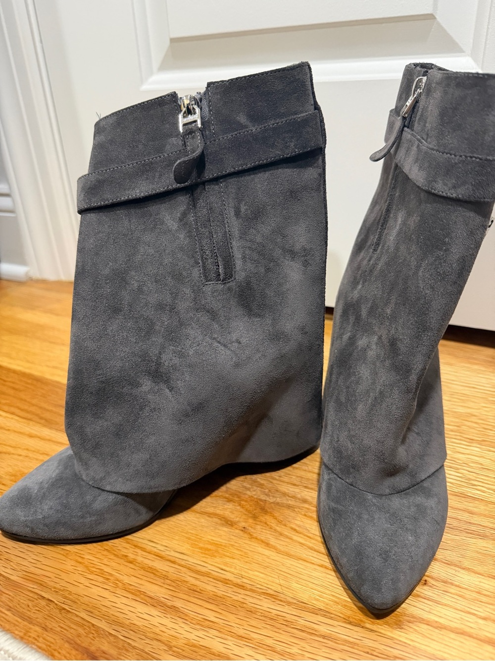 Givenchy Grey Suede Wedge Boots with Silver Hardware Charm - Picture 2 of 7